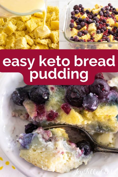 Keto Bread Pudding, Gluten Free Bread Pudding, Berry Topping, Sugar Free Bread, Keto Pudding, Joy Filled Eats, Low Carb Low Sugar, Low Carb Dessert, Low Carb Baking