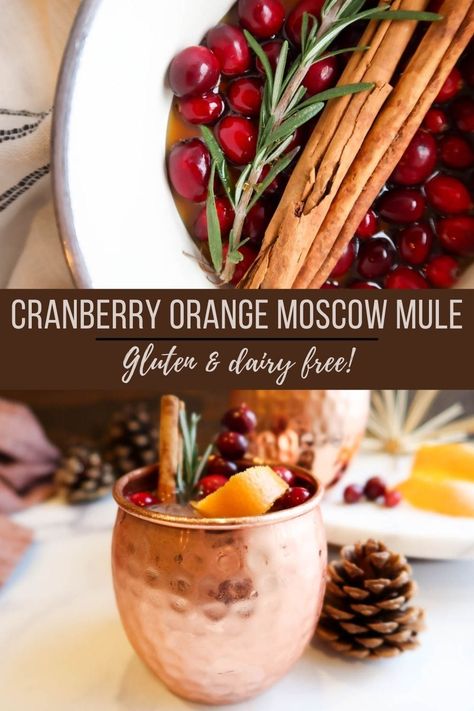 Thanksgiving Moscow Mule Recipe, Cranberry Moscow Mule Recipe, Cinnamon Cocktail, Cranberry Simple Syrup, Orange Simple Syrup, Honey Cocktail, Light Ginger, Thanksgiving Cocktail Recipes, Simple Syrup Cocktails