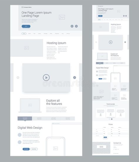 Landing Page Wireframe, One Page Website Design, Intranet Portal, Web Hosting Design, Business Website Design Templates, Desain Ux, Wireframe Website, Flat Web Design, Ui Website