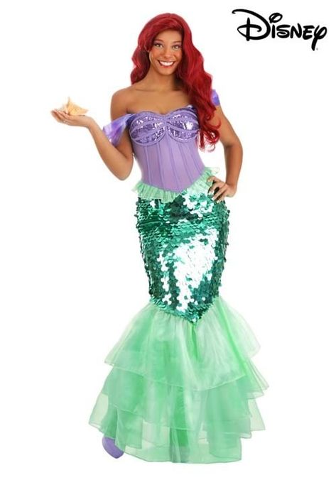 Disney Little Mermaid Premium Ariel Mermaid Dress for Women | Disney Costumes Mermaid Costume For Women, Ariel Mermaid Costume, Ursula And Ariel, Disney Ariel Costume, Sofia Mermaid, Mermaid Costume Women, Ursula Makeup, Ariel Halloween Costume, Disney Princess Dress Up