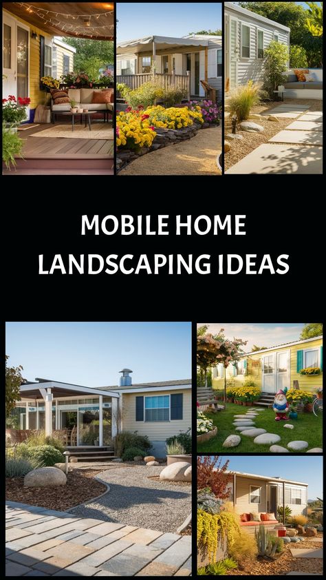 Mobile Home Park Landscaping, Front Of Mobile Home Landscape Ideas, Modular Home Landscaping Ideas, Mobile Home Curb Appeal Ideas, Double Wide Landscaping Ideas, Landscaping Around Mobile Home, Landscaping With Pea Gravel, Rv Lot Landscaping Ideas, Mobile Home Outdoor Ideas