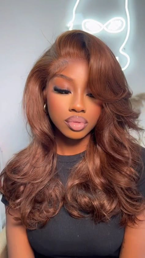 Brown Lace Front Wig, Brown Lace Front, Cinnamon Hair, Frontal Wig Hairstyles, Honey Brown Hair, Brown Curly Hair, Wig Install, Chocolate Brown Hair, Dyed Hair Inspiration