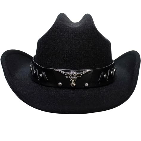 The Cowboy Hat Has Adjustable Straps Inside So You Can Adjust It To Your Head Size So It Doesn't Come Off. Fits Most Men And Women. Hat Girth: 22" - 22.5" (56cm - 57cm) Kalerona Western Cowboy Hat - A Classic Felt Hat Shape With A Belt That Will Make You Stylish, Elegant And Charming. Embellished Cowboy Hat, Gothic Hats, Gothic Cowgirl, Cowboy Oc, Cowboy Hat Black, Goth Cowboy, Black Cowboy Hat, Mens Cowboy Hats, Perfect Gift For Boyfriend