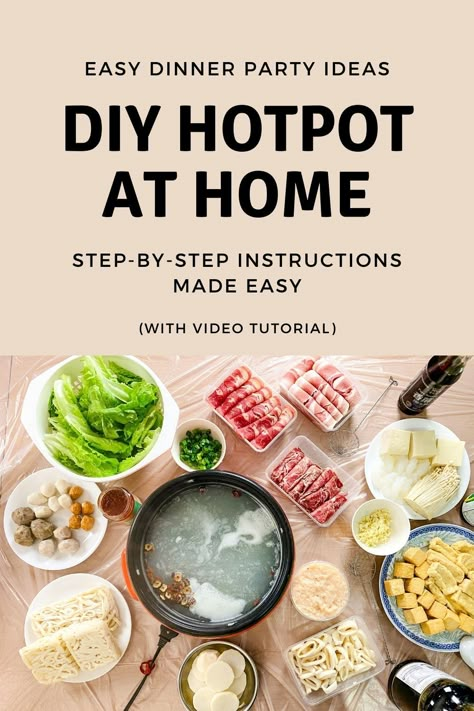 Hotpot is a great hack for anyone hosting a dinner party but doesn't want to cook or know how to cool. I'll teach you how create an authentic hotpot experience for your next social gathering at home. #hotpot #dinnerideas #dinnerparty Hot Pot Set Up At Home, Diy Hotpot, Easy Hot Pot Recipe, Hot Pot Dinner Party, Hotpot At Home Ideas, Diy Hot Pot At Home, How To Make Hot Pot At Home, Hot Pot Base Recipe, Hotpot Ingredients List