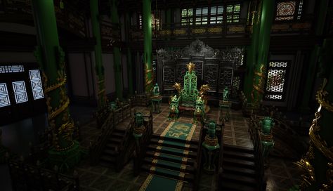 THRONE ROOM - Throne of Jade Emperor - Alex04se and Asverus3d - Page 2 - Polycount Forum Jade Emperor, Throne Room, Japanese Architecture, Bad Person, Rwby, Jade, Carpet, Architecture, Green