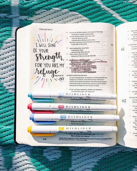 Emma's Bible Journaling on Instagram: “Psalm 59:16 :) #emmasbible #bible #biblequote #bibleverse #bibleinspiration #biblejournaling #bibleart #biblejournalingcommunity…” Bible Aesthetics, Godly Goals, Psalm 59 16, Psalm 59, Teen Christian Quotes, Church Journal, Bible Plans, Bible Highlighting, Bible Tools