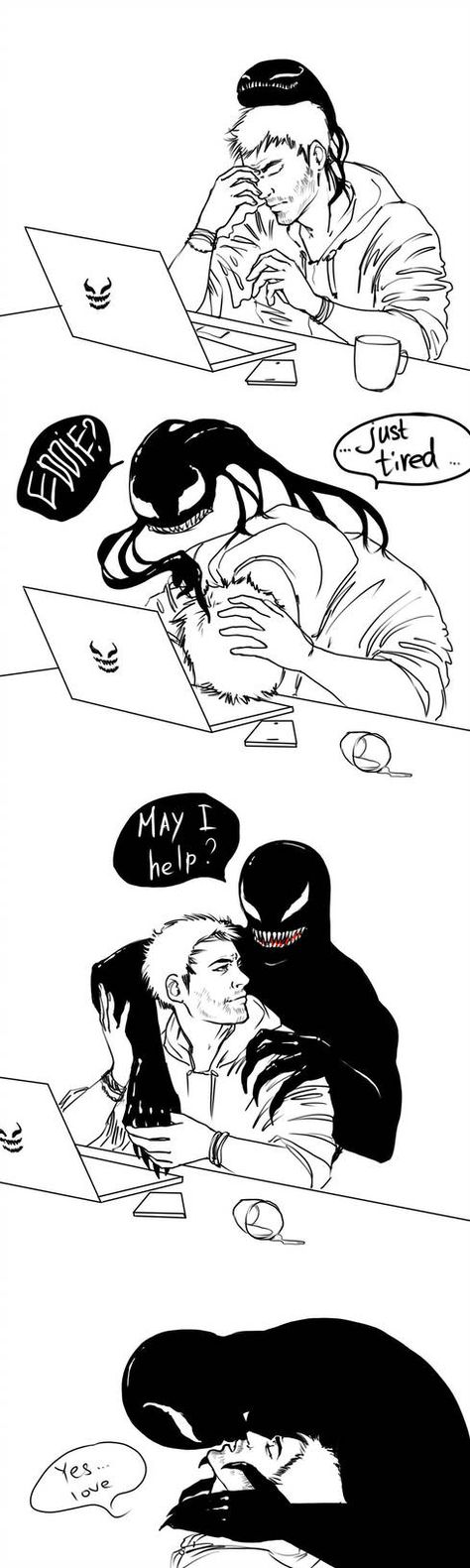 Sweet. Lol Venom X Eddy Kiss, Eddie X Venom Comic, Eddie And Venom Ship, Eddy Venom, Eddie Brock X Venom, Eddie X Venom, Eddie And Venom, Venom And Eddie, Venom X Eddy