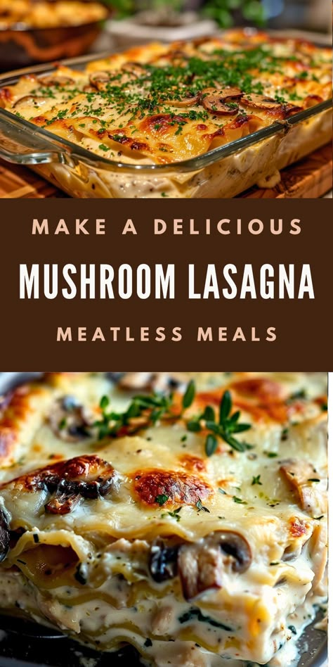 Indulge in this delicious Creamy Mushroom Lasagna! Layers of savory mushrooms, fresh spinach, and rich Bechamel sauce make it a must-try. Perfect for a cozy vegetarian dinner! Creamy Mushroom Lasagna, Creamy Spinach Mushroom Lasagna, Spinach And Mushroom White Lasagna, Mushroom Casserole Recipes For Dinner, Mushroom And Spinach Lasagna, Mushroom Ragu Recipes, Chicken Mushroom Spinach Lasagna, Spinach And Mushroom Lasagna, Chicken And Mushroom Lasagne