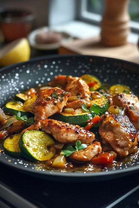 Chicken Courgette Recipes, Courgette And Chicken Recipe, Soy Sauce Zucchini, Asian Chicken And Zucchini, Sauté Zucchini, Batch Cooking, Cooking Light, Diner, Sauce