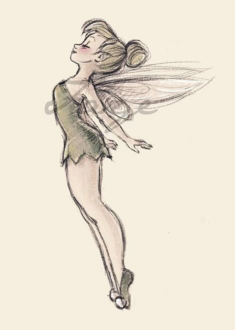 Tinkerbell Drawing, Penny Girl, Tattoo Disney, Disney Drawings Sketches, Fairy Drawings, Disney Tinkerbell, Disney Art Drawings, Disney Sketches, 수채화 그림