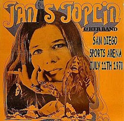 Janis Joplin and her band, July 11, 1970, San Diego Sports Arena, California. Johnny Dark, Vintage Concert Posters, Music Concert Posters, Vintage Music Posters, Round Robin, 70s Music, Country Rock, Rock N’roll, Concert Poster