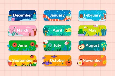 Months Illustration, Math Corner, Spring Drawing, Months Of The Year, Circle Time, Kids Book, Poster Ideas, Design Sticker, Classroom Posters