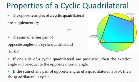 What are the Properties of Cyclic Quadrilaterals? - A Plus Topper Exterior Angles, Math Vocabulary, Math Formulas, Math Methods, Brain Teasers, A Circle, A Plus, One Sided, Vocabulary