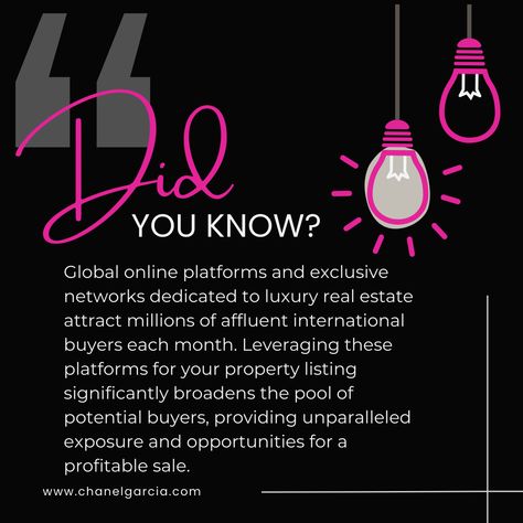 🌟 Daily Luxury Real Estate Fact! 🌟 Ever wondered about the power of online platforms in luxury real estate? Discover how they connect sellers to affluent global buyers. Dive in for more insights! 🏡✨ #LuxuryRealEstate #DailyFact #RealtorChanel #LuxuryRealEstateMarketing Daily Luxury, Outdoor Living Space Design, Luxury Real Estate Marketing, Fact Of The Day, Daily Facts, Luxury Marketing, Luxury Property, Luxury Real Estate, Luxury Interior