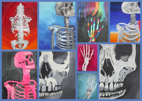 Culture Art Projects High School, Halloween Art High School, High School Halloween Art Projects, Skeleton Art Projects, High School Halloween, Halloween Art Lessons, October Lessons, Floyd County, Halloween Art Projects