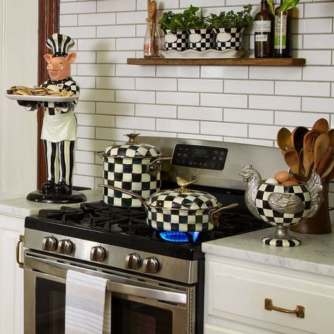 The hand-painted Chef Pigeen Butler is at your service, attired in hand-painted Courtly Check® on his jacket and Courtly Stripe on his pants and hat. He holds a food-safe ceramic tray that is removable for easy cleaning. Erasable Markers, Glazed Glass, Country House Interior, Courtly Check, Ceramic Tray, House Decorations, Kitchen Redo, Furniture Care, Garden Set