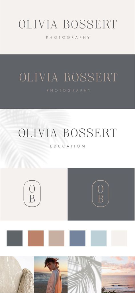 Squarespace Colour Palette, Calm Branding, Olivia Bossert, Minimal Branding Design, Therapy Logo, Earthy Blue, Modern Branding Design, Brand Palette, Minimal Branding