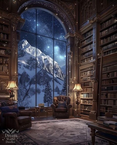 Night Court River House, Dark Blue Library, House Of Wind Acomaf, Acotar Night Court, Blue Library, Magic Library, Fantasy Library, House Of Wind, Scene Ideas