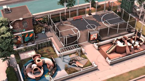 Sims 4 Cc Trashy Furniture, Sims 4 Commercial Builds, The Sims 4 Community Builds, Sims 4 Newcrest Save File, Sims Park Ideas, No Cc Builds Sims 4, Sims 4 Lot No Cc, Sims 4 Community Garden, Park Sims 4 Cc