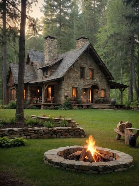 Dream Life House, Dream Cottage, Log Cabin Homes, Fantasy House, Cabins And Cottages, Cabin Life, Stone Houses, Dream House Exterior, Stone House