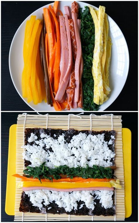 Miss Hangrypants: Easy Kimbap - 김밥 Easy Kimbap, Gimbap Recipe, Student Cooking, Resep Sushi, Sushi Recipes Homemade, Japanese Desserts, Korean Cooking, Homemade Sushi, Makanan Diet