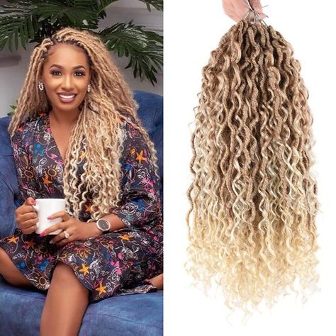 PRICES MAY VARY. ✔️【Package Includes】:5 packs 22inch River Locs Goddess Crochet Braiding Hair + 1 Crochet Needle + 2 Hair Clips + 10 Hair Rings,New Goddess Locs Crochet Hair 22inch River Locs Crochet Hair for Black Women ✔️【Colors & Weight】:10 Colors are Avaliable-1B#,T27#,T30#,TBUG#,T/Gray#,T350#，TRed#，27/613#，T1B/blue#,T1B/purple#；Crochet Goddess Boho Locs Wavy Crochet Hair 22inch,120g/Pack, 24 Roots/Pack,5 Packs/Set,Usually to Most Lady, 5 Packs Can Full a Head, It Depending on How Full You W Wavy Crochet Hair, Braids 2022, Boho Goddess Locs, Curly Faux Locs Crochet, Wavy Crochet, Goddess Locs Crochet, Curly Faux Locs, Faux Locs Crochet, Crochet Faux Locs