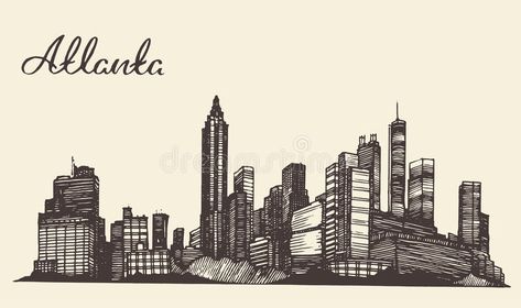 Atlanta skyline engraved hand drawn sketch. Atlanta skyline vintage engraved ill #Sponsored , #affiliate, #Affiliate, #skyline, #hand, #vintage, #engraved Home Decals Vinyl, Skyline Illustration, Engraved Illustration, Atlanta City, Atlanta Skyline, Engraving Illustration, Willis Tower, City Skyline, Vintage Illustration