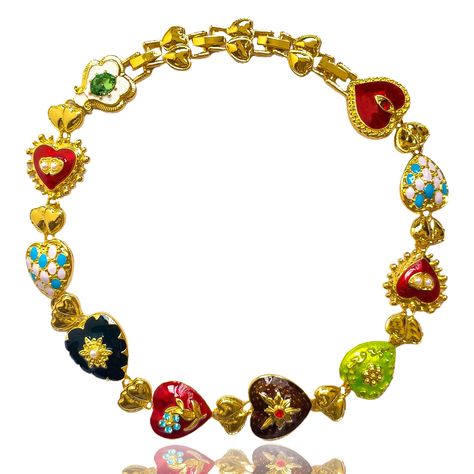 PRICES MAY VARY. Bright and Attractive: Chunky gold necklace features sacred heart adorned with delicate floral details and small crystal stone heart charm accent; crafted from gold-tone alloy metal and resin Material：Made from alloy, resin, rhinestone, crystal and faux pearl Details: gold plated 11.8" length with 3.1" detachable snap lock; colorful heart and gold couple heart stationary collar pendant; weight 0.13lbs; lightweight design is easy to put on and take off Versatile Style: Suitable f Maxamilist Jewelry Gold, Get Back Necklaces, Gold Maximalist Jewelry, Chunky Charm Necklace, Painting Necklace, Maximalist Jewelry, Chunky Gold Necklace, Etsy Necklace, Chunky Gold Jewelry