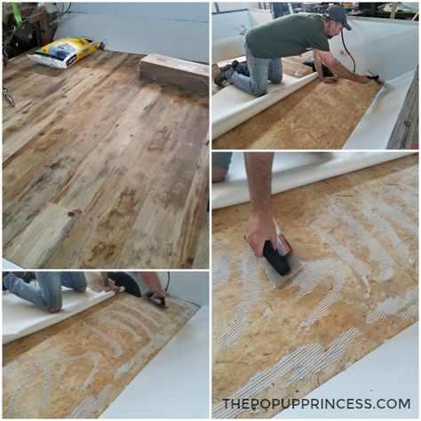 Pop Up Camper Flooring - Installing sheet vinyl in your pop up camper Pop Up Camper Floor Remodel, Tent Trailer Remodel, Rv Table, Vinyl Flooring Rolls, Pop Up Campers, Pop Up Princess, Camper Renovations, Popup Camper Remodel, Camper Flooring