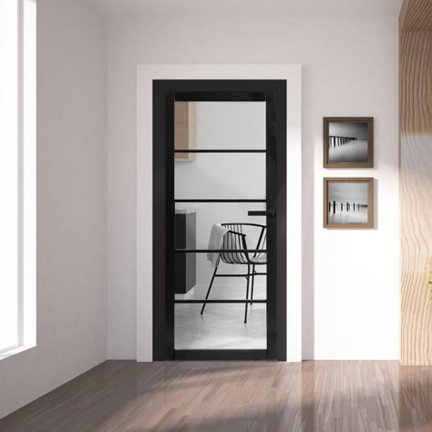 Black Glass Doors Interior, Internal Black Doors, Black Door Frames, Glass Doors Interior Living Rooms, Indoor Black Doors, Black Glass Door Interiors, Black Glass Doors, Black Glass Door, Indoor Doors Ideas