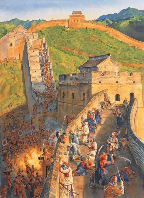 great-wall-battle-illustration Tiffany Color, Chinese Dynasties, Historical Warriors, Chinese Warrior, Ancient Warfare, Asian History, History Images, Song Dynasty, Great Wall Of China