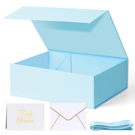 PRICES MAY VARY. Package Content - Included in the package is 1 light blue gift box, 1 ribbon, 1 greeting card, and 1 envelope. The generous dimensions of the gift box measure 9.4x5.9x3 inches, offering ample space to elegantly present your thoughtful gifts. High Quality - Meticulously crafted from premium recyclable cardboard material with a lustrous finish, this gift box radiates durability and elegance. Its robust construction guarantees resilience against tears, ensuring it remains a steadfa Birthday Baby Boy, Gift Box With Ribbon, Box With Ribbon, Baby Boy Gift, Blue Gift, Baby Boy Gifts, Magnetic Closure, Couple Gifts, Thoughtful Gifts