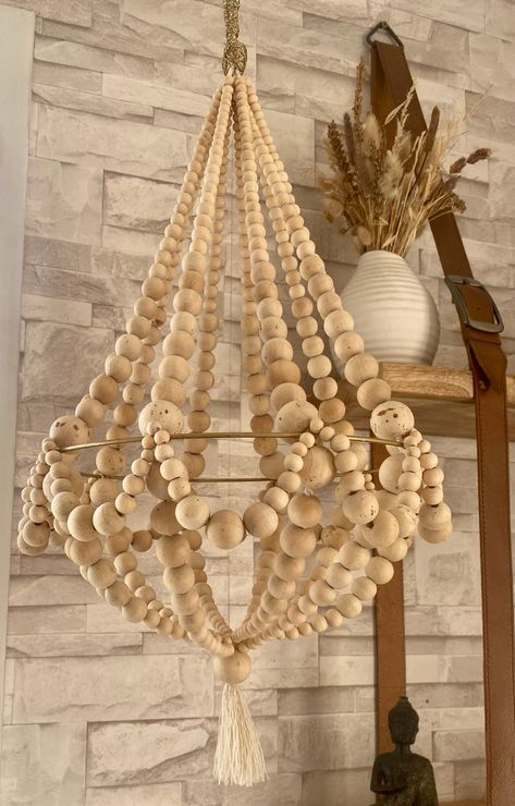 Jute Chandelier, Wooden Bead Chandelier, Diy Luminaire, African Interior Design, Bead Chandelier, Small Garden Landscape, Beaded Lampshade, Wood Bead Chandelier, Victorian Lampshades