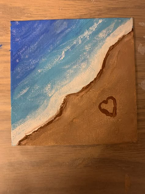 Beachy Aesthetic Painting Easy, Ideas To Paint On A Canvas, Beach Simple Painting, Easy Paintings Beach, Easy Painting Ideas Beach, Ocean Themed Paintings Easy, Easy Landscapes To Paint, Diy Small Canvas Art, Panting Photo Ideas Easy