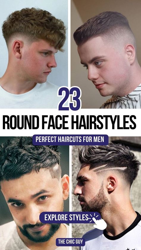 Best Haircuts for Men with Round Faces in 2024! Seven Haircut Man, Haircuts For Men Round Face Shape, Round Head Haircuts Men, Male Haircut For Round Face, Male Haircuts Round Face, Asian Male Haircut Round Face, Fridge Up Haircut Men, Mens Textured Crop, Mexican Guy Haircut