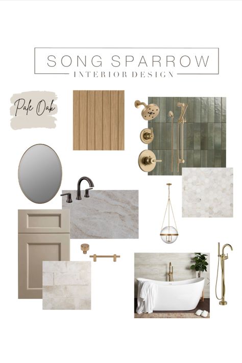 Warm and earthy primary bath moodboard. Colorful Master Bath Ideas, Rustic Bathroom Mood Board, Warm Bathroom Vanity Colors, Earthy Primary Bathroom, Tile Mood Boards Bathroom, Moody Bathroom Mood Board, Bathroom Swatch Board, Master Bath Trends 2025, Kids Bathroom Gender Neutral