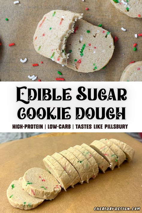 As a kid, one of my favorite treats was making pre-cut Pillsbury cookies and snacking on the raw sugar cookie dough. We're making our own version that tastes JUST like those cookies, but much healthier with fewer calories and more protein. Protein Dough, Healthy Crumble Cookies, Sugar Cookie Dough Edible, Protein Cookies For Kids, Protein Candy, Protein Crumble Cookies, Sugar Cookie Protein Balls, Protein Sugar Cookies, Edible Cookie Dough Recipe Healthy