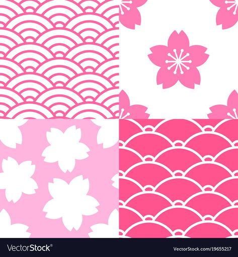 Sakura Stickers, Sakura Pattern Design, Cherry Blossom Motif, Character Help, Sakura Illustration Flower, Sakura Design, Sakura Pattern, Polygon Pattern, Japanese Seamless Pattern