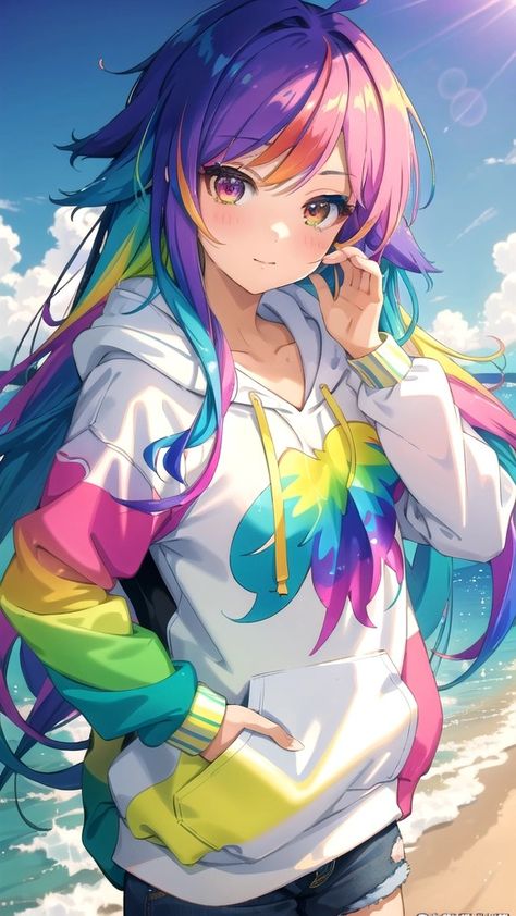 Summer Pfp, Rainbow Anime, Magic Academy, Gradient Hair, True Heart, Trans Art, Handy Wallpaper, Hair Illustration, Multi Colored Hair