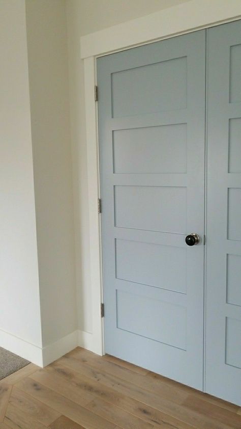 Light Blue Closet Doors, Light Blue Doors Interior, Light Blue Interior Doors, Accent Closet Door, Blue Closet Doors, Indoor Door Colors, Blue Interior Doors, Closet Doors Painted, Golf House