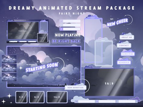 Stream Decorations Ideas, Moon Twitch Overlay, Space Twitch Overlay, Digital Banners Design, Stream Layout Ideas, Aesthetic Stream Overlay, Stream Overlay Aesthetic, Animated Stream Package, Twitch Theme Ideas