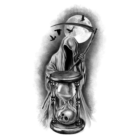 Our Work | CUSTOM TATTOO DESIGN Hour Glass Tattoo Ideas, Hood Tattoo Designs, Hourglass Tattoo Design, Hour Glass Tattoo Design, Glass Tattoo, Skull Art Tattoo, Grim Reaper Tattoo, Hourglass Tattoo, Reaper Tattoo