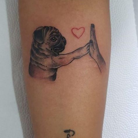 Pug Dog Tattoo Design, Pug Tatoos, Puggle Tattoo, Black Pug Tattoo, Pug Tattoo Ideas, Small Dog Tattoos, Pug Tattoo, Dog Memorial Tattoos, Paw Tattoo