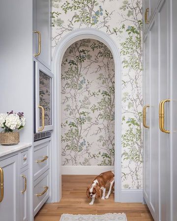 Airy and artistic, Katsura showcases gracious linework with fine vertical branches, blossoms, and birds. SPECIFICATIONS Construction Non Woven Wallpaper Width 27.00"(68.58 cm) Repeat V 51.00"(129.54 cm) Properties Drop Match Strippable Unpasted Pretrimmed Prints Non-Woven Backing Flammability Class A Flame: 20 Smoke: 0 Pantry Wallpaper, Thibaut Wallpaper, Purple Bathrooms, Dining Room Wallpaper, Butler's Pantry, Kitchen Wallpaper, Bathroom Wallpaper, Wallpaper Decor, Room Wallpaper