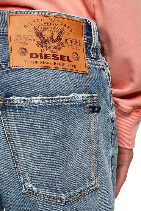 Slim; Button fly; Non-Stretch; Medium treated; Medium blue Diesel Pants, Baggy Jeans For Women, Diesel Store, Denim Inspiration, Diesel Jeans, Denim Accessories, Tag Design, Denim Details, Denim Design