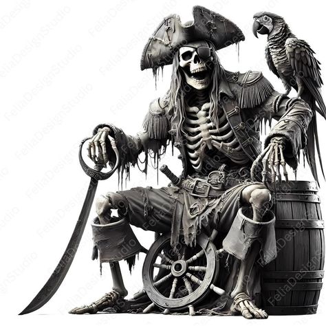 Davy Jones Pirates, Parrot Png, Skeleton Character, Gothic Illustration, Pirate Illustration, Skeleton Pirate, Lobster Fest, Sea Pirates, Pirate Skeleton