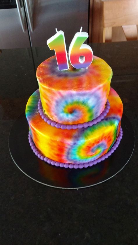 Tie Dye Buttercream Cake  on Cake Central Tie Dye Cakes Ideas, Tie Dye Cake Frosting, Airbrush Cake Ideas, Tie Dye Birthday Cake, Tye Dye Cake, Tie Dye Cake, Hippie Cake, Cake Marble, Tie Dye Cupcakes