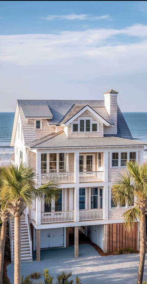 European Coastal Aesthetic, Coastal Beach Home Exterior, Small Coastal House Exterior, Small Coastal House, Coastal House Exterior, California Beach House, Mid Century Contemporary, Town Homes, Dream Beach Houses