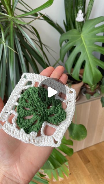 Crochet Plant Sweater, Monstera Leaf Granny Square, Water Lily Granny Square, Leaf Crochet Granny Square, Monstera Granny Square Pattern, Monstera Crochet Pattern Free, Plant Granny Square, Granny Square Leaf, Crochet Leaf Pillow