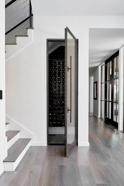 Wine Cellar Closet, Under Stairs Wine Cellar, Contemporary Wine Cellar, Cellar Ideas, Cellar Doors, Glass Wine Cellar, Wine Rooms, Wine Cellar Door, Wine Aerators